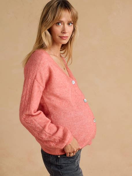 Buttoned maternity and nursing cardigan dusky pink 