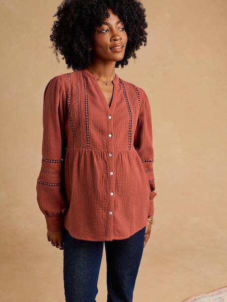 Blouse with Macramé Detail, Maternity & Nursing, ENVIE DE FRAISE terracotta+white 
