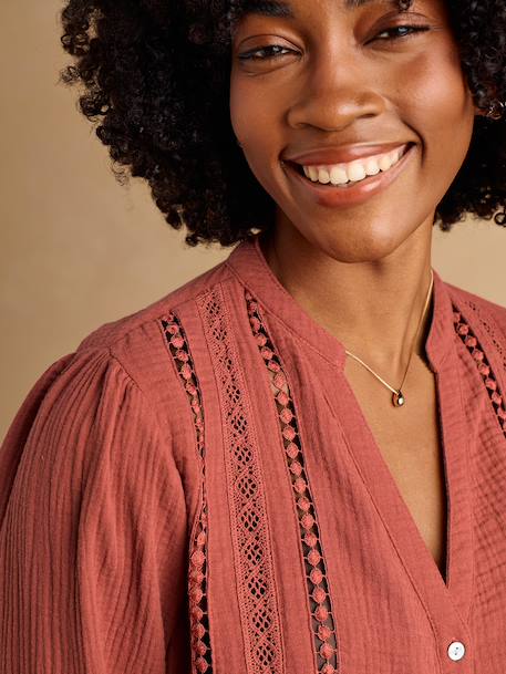 Blouse with Macramé Detail, Maternity & Nursing, ENVIE DE FRAISE terracotta+white 