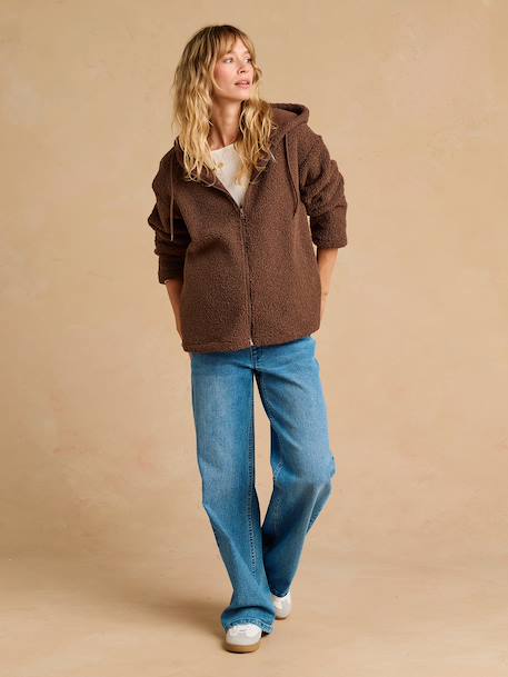 Progressive Zipped Sherpa Jacket with Baby Protector by ENVIE DE FRAISE black+ecru+taupe 