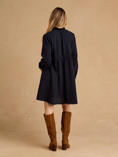 Cotton gauze nursing clothes dress by ENVIE DE FRAISE black+terracotta 