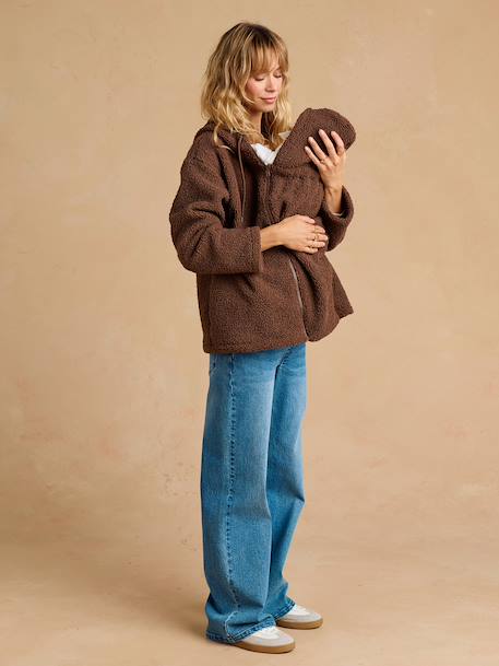 Progressive Zipped Sherpa Jacket with Baby Protector by ENVIE DE FRAISE black+ecru+taupe 