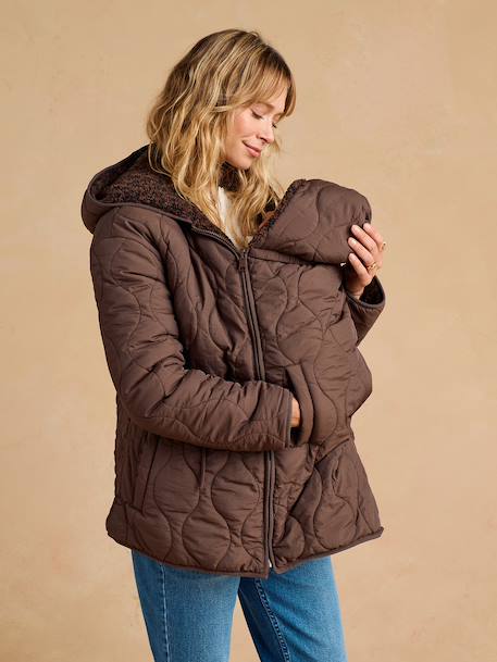 Adaptive & Reversible Padded Jacket, for Maternity & Babywearing by ENVIE DE FRAISE chocolate+khaki 