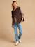 Adaptive Padded Jacket with Kangaroo Panel in Cotton Gauze for Maternity & Post-Maternity by ENVIE DE FRAISE chocolate+ecru+khaki 
