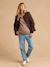 Adaptive Padded Jacket with Kangaroo Panel in Cotton Gauze for Maternity & Post-Maternity by ENVIE DE FRAISE chocolate+ecru+khaki 