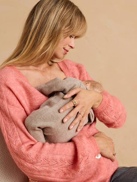 Buttoned maternity and nursing cardigan dusky pink 