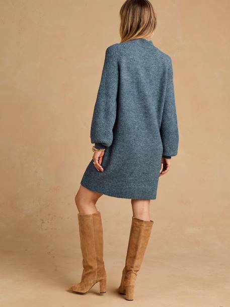 Maternity and nursing jumper dress grey blue 