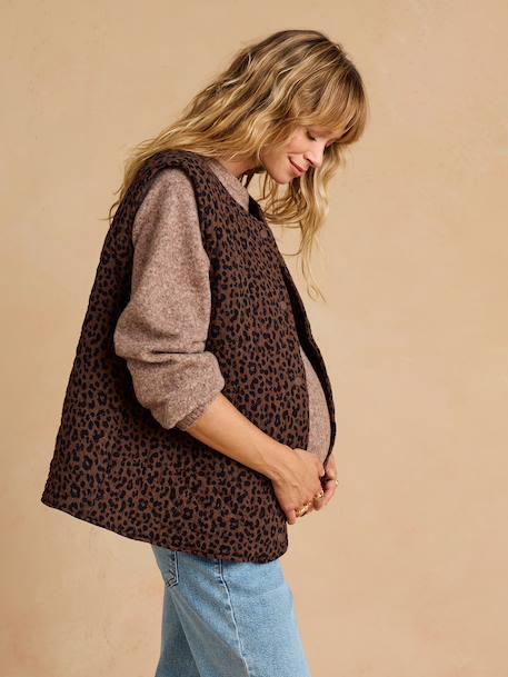 Adaptive Padded Jacket with Kangaroo Panel in Cotton Gauze for Maternity & Post-Maternity by ENVIE DE FRAISE chocolate+ecru+khaki 