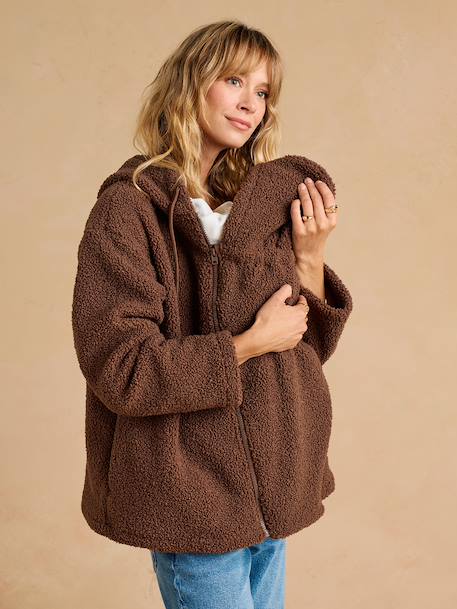 Progressive Zipped Sherpa Jacket with Baby Protector by ENVIE DE FRAISE black+ecru+taupe 