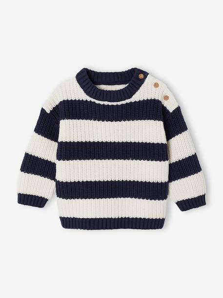 Striped jumper for baby boys navy blue+terracotta 