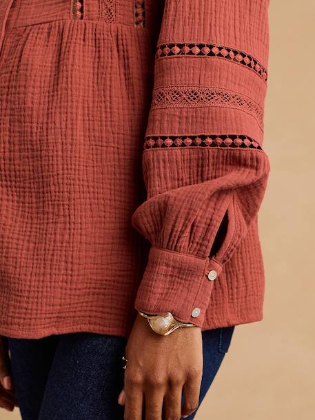 Blouse with Macramé Detail, Maternity & Nursing, ENVIE DE FRAISE terracotta+white 