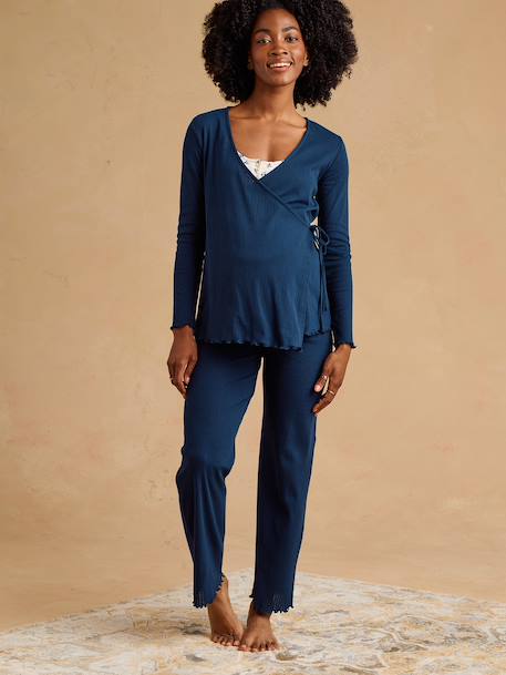3-piece maternity and nursing pyjamas navy blue 