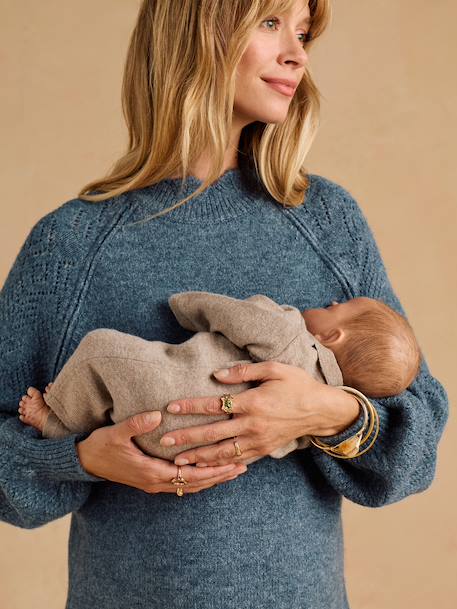 Maternity and nursing jumper dress grey blue 