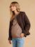 Adaptive Padded Jacket with Kangaroo Panel in Cotton Gauze for Maternity & Post-Maternity by ENVIE DE FRAISE chocolate+ecru+khaki 