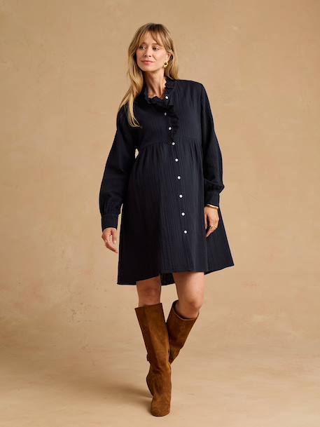 Cotton gauze nursing clothes dress by ENVIE DE FRAISE black+terracotta 