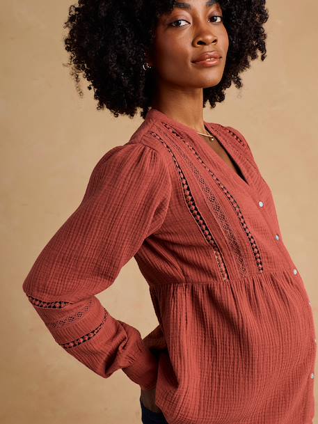 Blouse with Macramé Detail, Maternity & Nursing, ENVIE DE FRAISE terracotta+white 