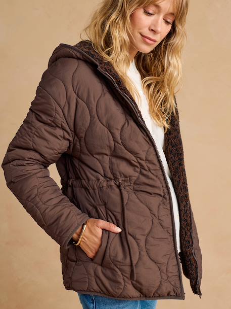 Adaptive & Reversible Padded Jacket, for Maternity & Babywearing by ENVIE DE FRAISE chocolate+khaki 