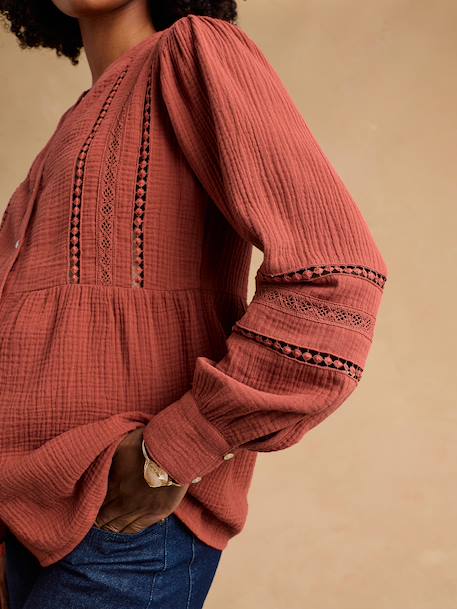 Blouse with Macramé Detail, Maternity & Nursing, ENVIE DE FRAISE terracotta+white 