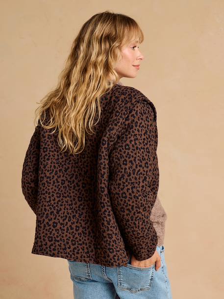 Adaptive Padded Jacket with Kangaroo Panel in Cotton Gauze for Maternity & Post-Maternity by ENVIE DE FRAISE chocolate+ecru+khaki 