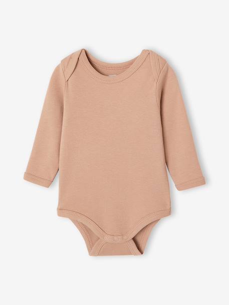 Pack of 5 long-sleeved bodysuits for baby cappuccino 