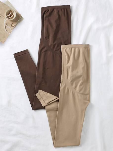 Pack of 2 Pairs of Leggings for Maternity, Seamless by ENVIE DE FRAISE black+khaki+taupe 