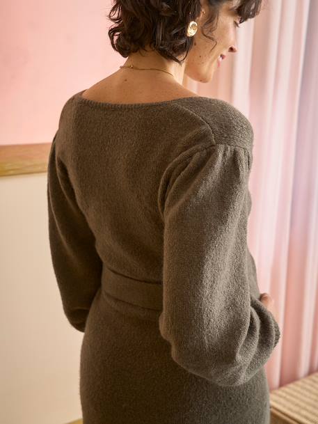 Maternity V-neck knit dress khaki 