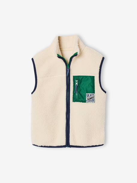 Sleeveless sherpa cardigan for boys caramel+ecru 