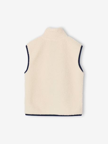 Sleeveless sherpa cardigan for boys caramel+ecru 