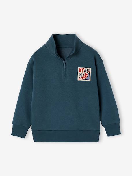 Sweatshirt with trucker collar for boys peacock blue+yellow 
