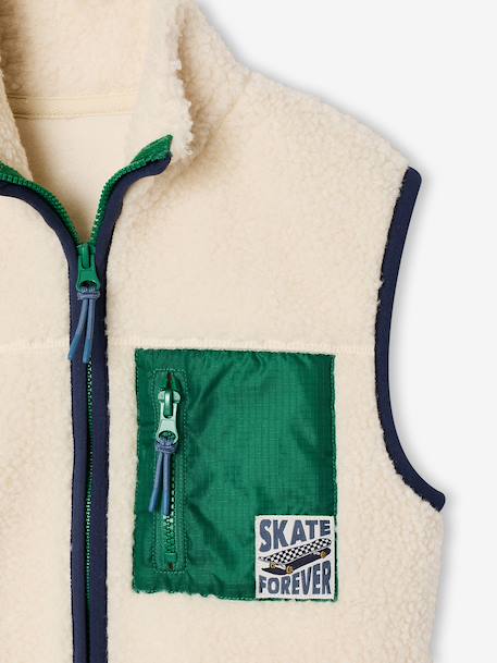 Sleeveless sherpa cardigan for boys caramel+ecru 