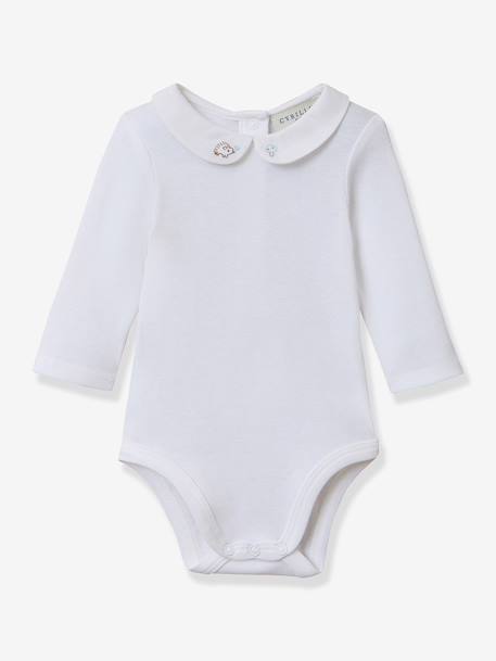 Long-sleeved baby vest with embroidered collar by CYRILLUS white 