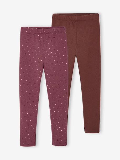 Pack of 2 Leggings Lined in Fleece Knit anthracite+plum 