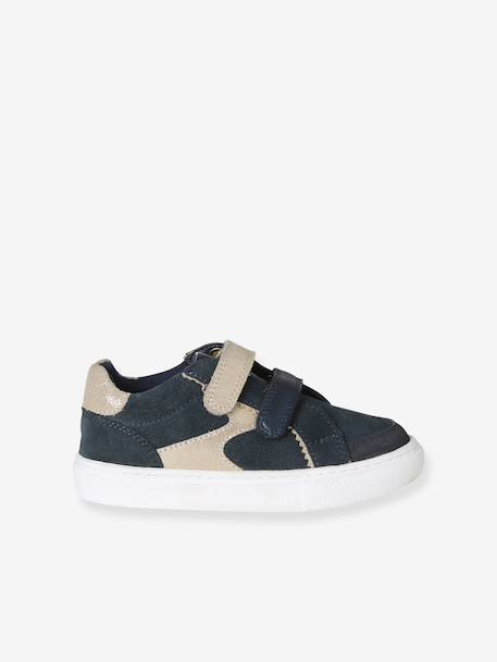 Hook-and-Loop Leather Trainers for Children, Designed for Autonomy ecru+navy blue+printed white 