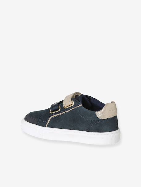Hook-and-Loop Leather Trainers for Children, Designed for Autonomy ecru+navy blue+printed white 