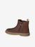 Leather zip-up ankle boots for kids brown+golden yellow 