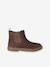 Leather zip-up ankle boots for kids brown+golden yellow 