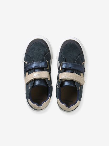 Hook-and-Loop Leather Trainers for Children, Designed for Autonomy ecru+navy blue+printed white 