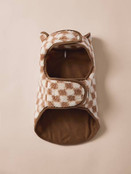 Fleece dog coat beige+chequered brown+khaki 