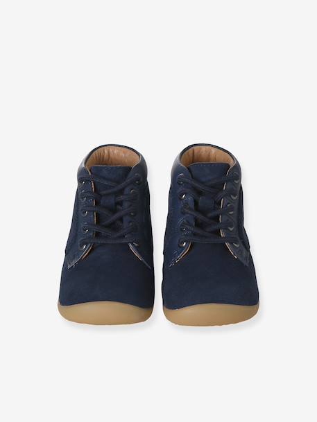 Lace-Up Soft Leather Ankle Boots for Babies, Designed for First Steps blue+navy blue+set blue 