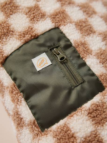 Fleece dog coat beige+chequered brown+khaki 