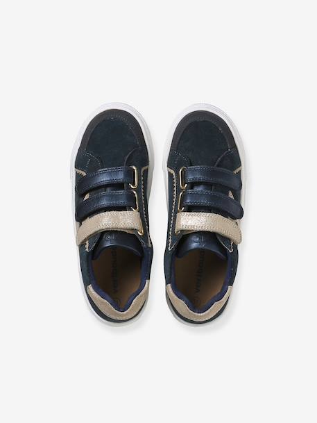 Trainers with Leather Hook-&-Loop Straps for Children ecru+navy blue+printed white+set white 