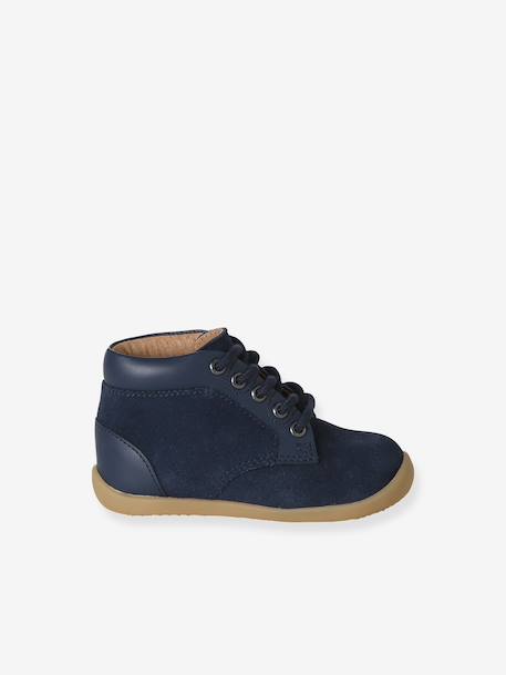 Lace-Up Soft Leather Ankle Boots for Babies, Designed for First Steps blue+navy blue+set blue 