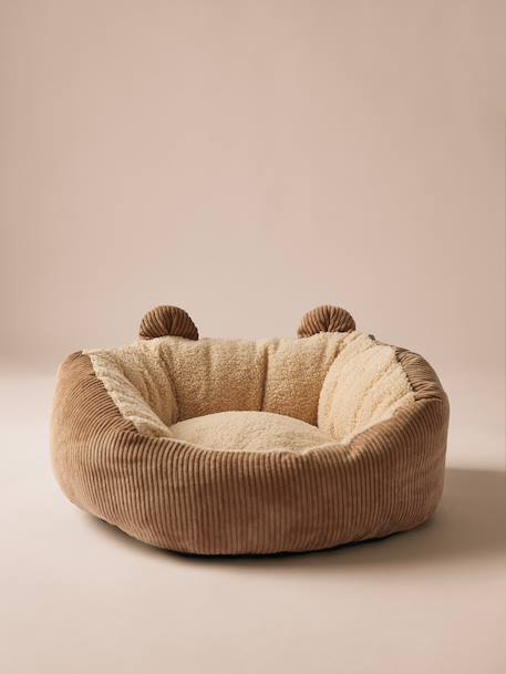 Quilted pet basket FAMILY caramel+printed brown 