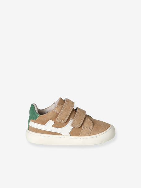 Leather shoes with touch-fastening straps sandy beige 