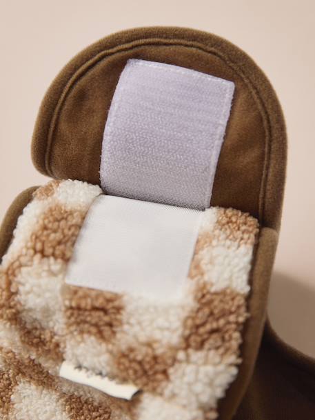 Fleece dog coat beige+chequered brown+khaki 