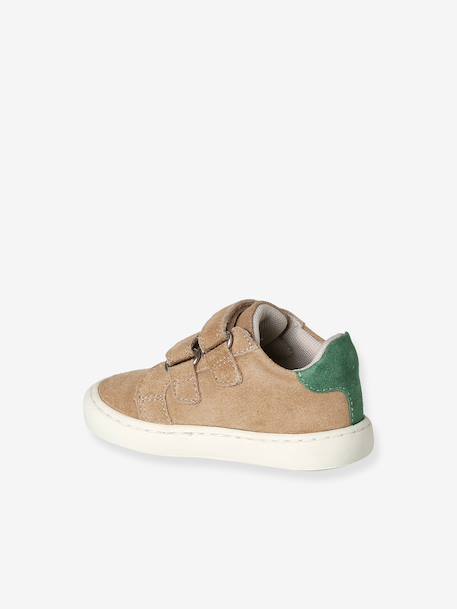 Leather shoes with touch-fastening straps sandy beige 