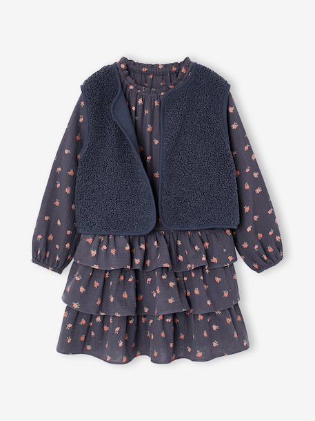 Dress and gilet set for girls slate blue 