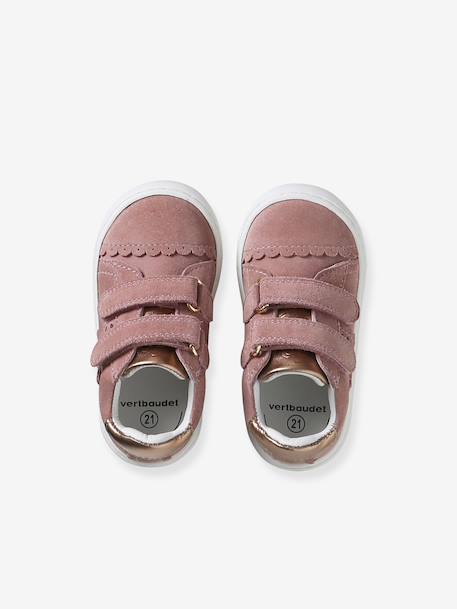 Trainers with leather velcro straps for babies gold+rosy+white 