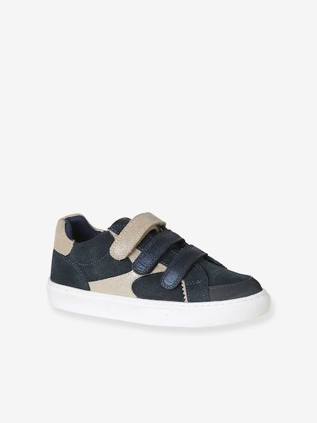 Trainers with Leather Hook-&-Loop Straps for Children ecru+navy blue+printed white+set white 