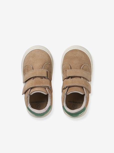 Leather shoes with touch-fastening straps sandy beige 